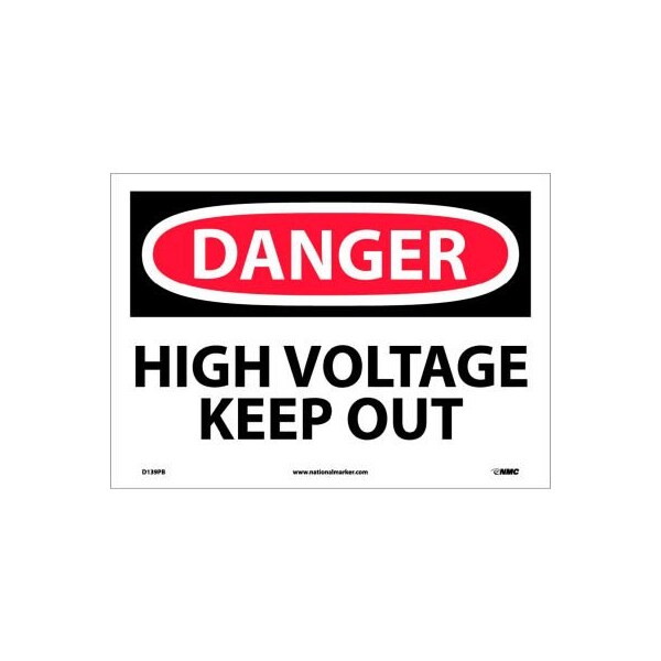 Nmc Safety Signs - Danger High Voltage Keep Out - Vinyl 10"H X 14"W D139PB - main